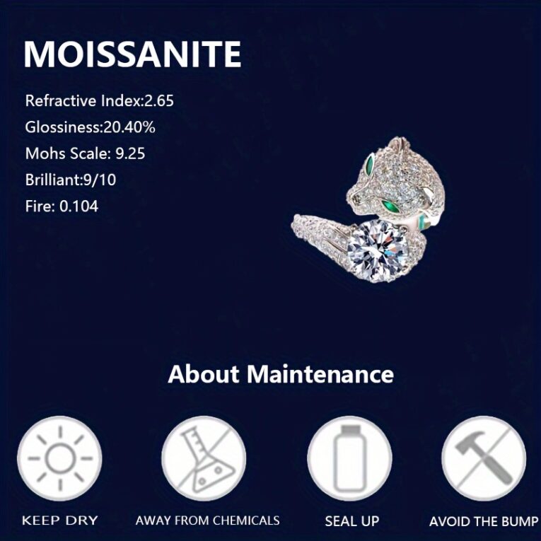 Moissanite ring features and care tips.