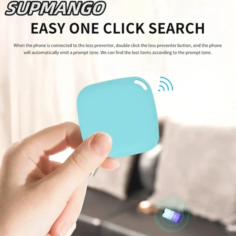 Hand holding Supmango tracker with one-click search feature